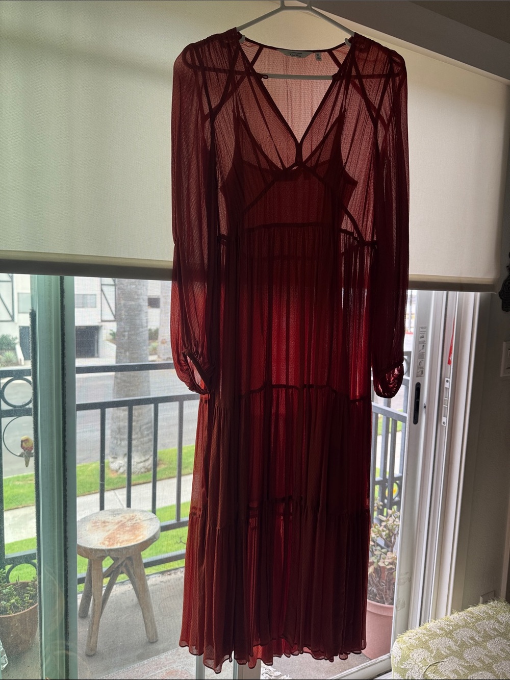 & Other Stories Deep Red Sheer Tiered Maxi Dress